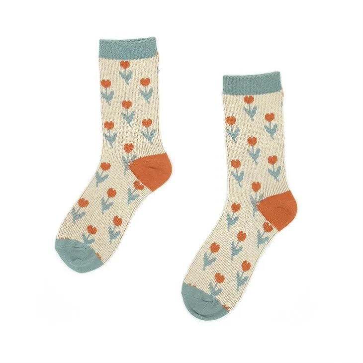 ถุงเท้าคอตตอนลายดอกไม้